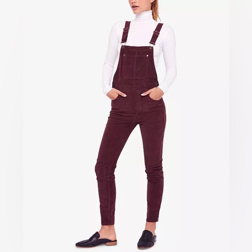 We The Free Brown Corduroy Slim Ankle Overalls